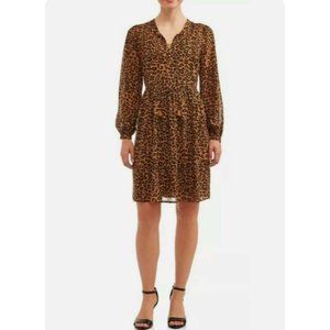 Dress Leopard Print V-Neck Peasant Tassel Lightweight Spring Comfort L or XL New